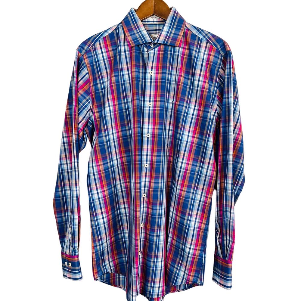Peter Millar Long Sleeve Button Down Dress Shirt Rainbow Plaid - M